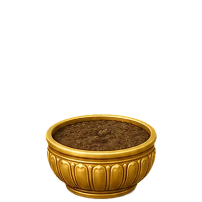 A gold pot of fresh soil, the Glowing Lotus just planted